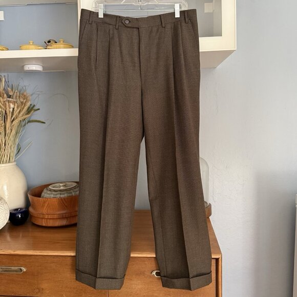 Canali 2 Piece Suit 52R Brown Birdseye Super 120s Wool Pleated 3 Button Italy - Picture 4 of 12